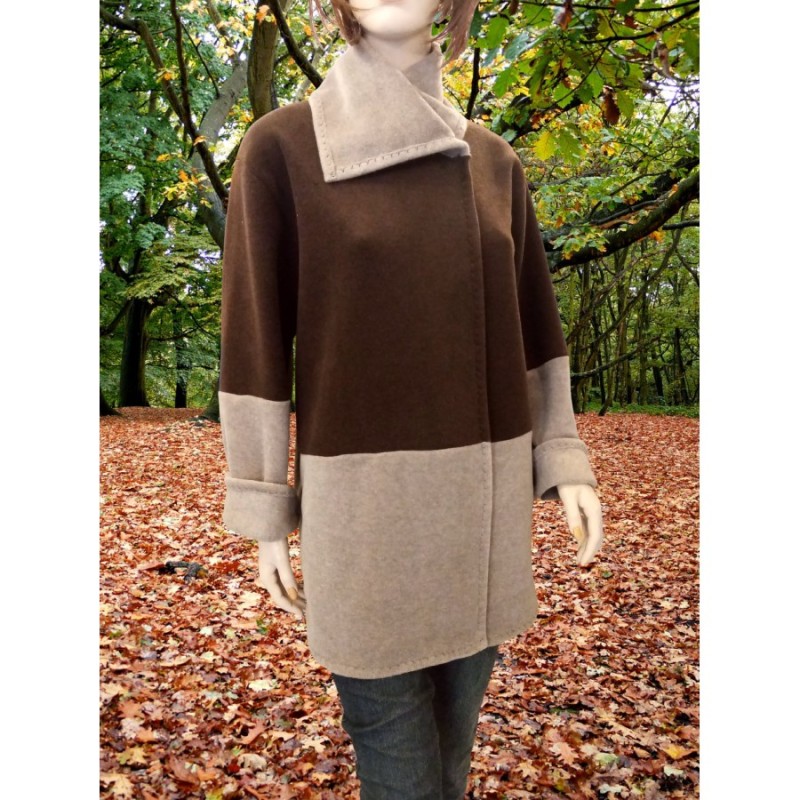 MANTEAU 2 COULEURS CHOCO/BRONZE LAINE POLAIRE 100 % FABRIQUE EN FRANCE